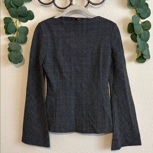 Vintage Patrizia Pepe Gray Plaid High-Neck Flare-Sleeved Structured Top✨